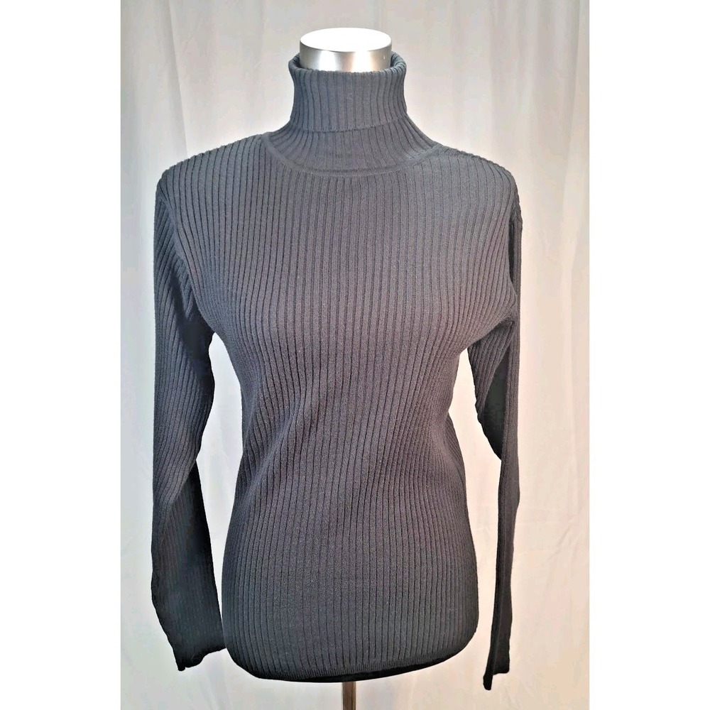 Harolds Womens Black Ribbed Turtleneck Sweater 100% Cotton Long‎ Sleeve Size M